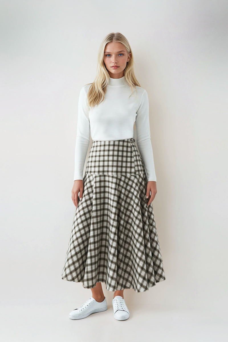 Fernanda Skirt Beige Ivory Plaid #8320UPDCP – Zaikamoya