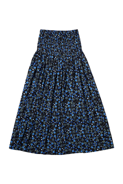 Smocked Maxi Skirt in Print on Black #4071FB FINAL SALE