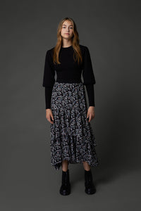 Layered Skirt in Print on Black #1633BPB FINAL SALE