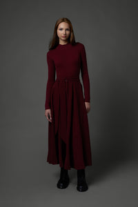 Maxi Skirt with Buttons in Burgundy #1662B