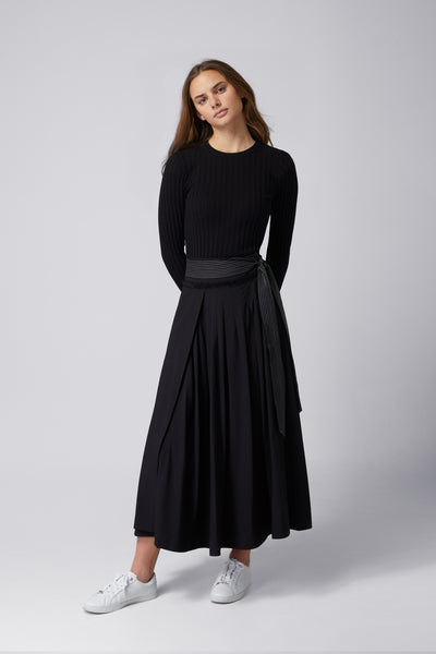 Nathalie Skirt in Black with White Stitching #8212BWS