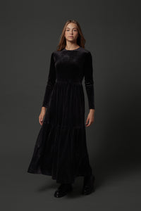 Martha Dress in Long Sleeves in Velour Black #8461VB