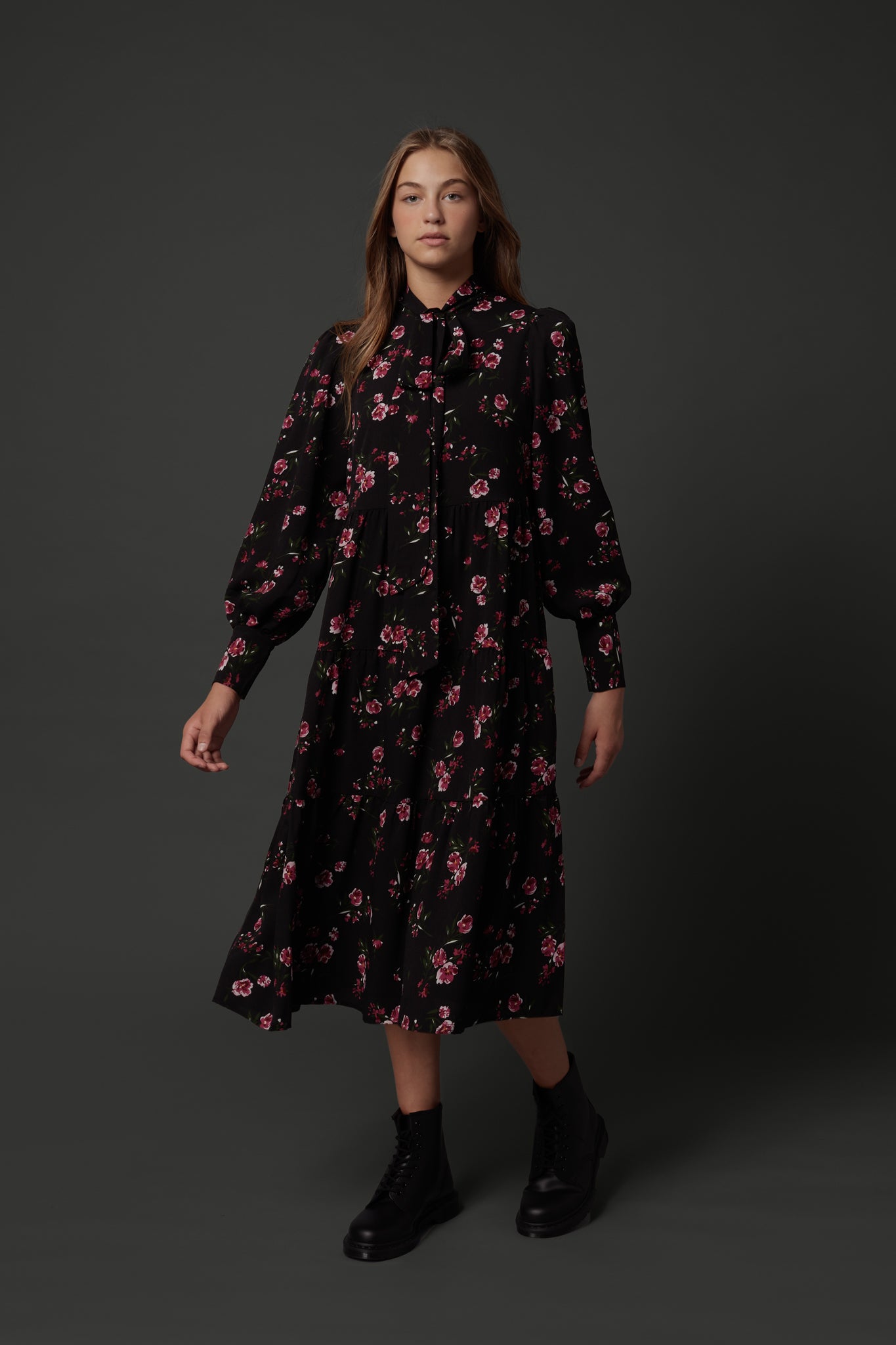 Riley Dress in Flowers on Black #8321BF