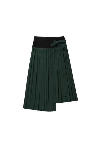 Pleated Tie Skirt in Green #4028G FINAL SALE