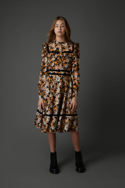 Velour Trim Skirt in Flower Print #7125BH FINAL SALE