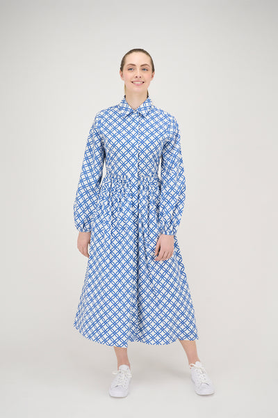 Daria Dress in Royal Blue on White Print #7902RB