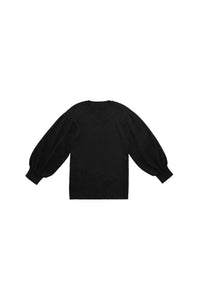 Ribbed Puff Sleeve Sweater Black #7916ZK