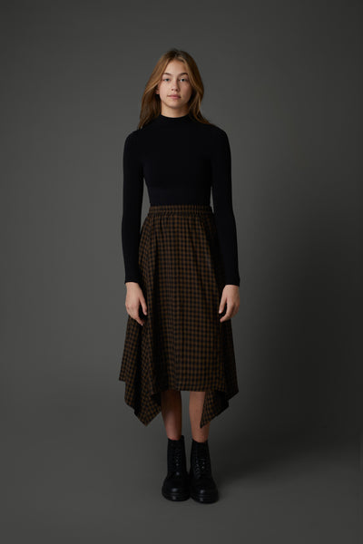 Kerchief Skirt in Brown Plaid #8106