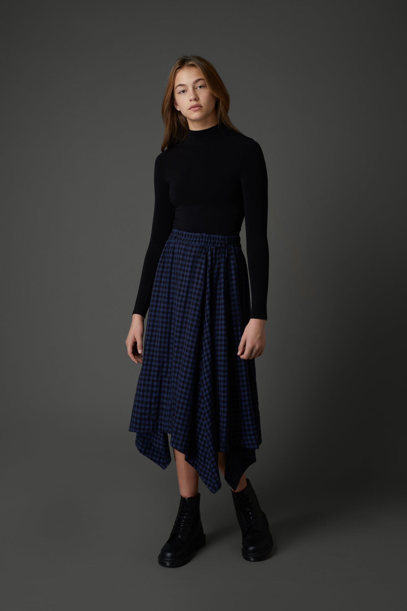 Kerchief Skirt in Blue Plaid #8106