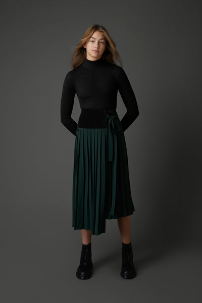 Pleated Tie Skirt in Green #4028G FINAL SALE