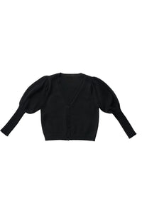 Puff Sleeves V Neck Cardigan in Black #8138ZK