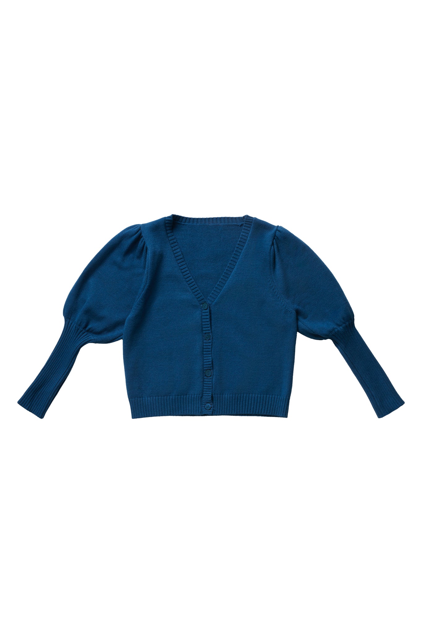 Puff Sleeves V Neck Cardigan in Teal #8138ZK