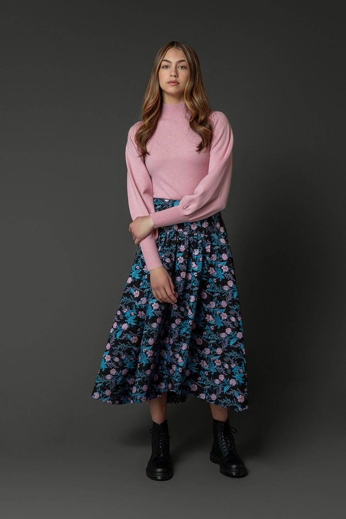 Gretchen Skirt in Blue and Pink Print #8290PB