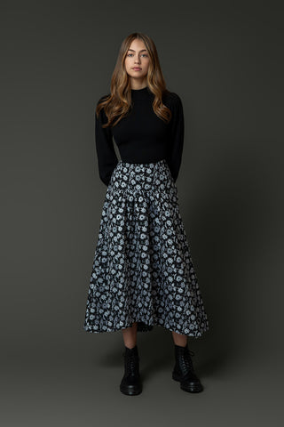 Gretchen Skirt in White Green on Black #8290BG