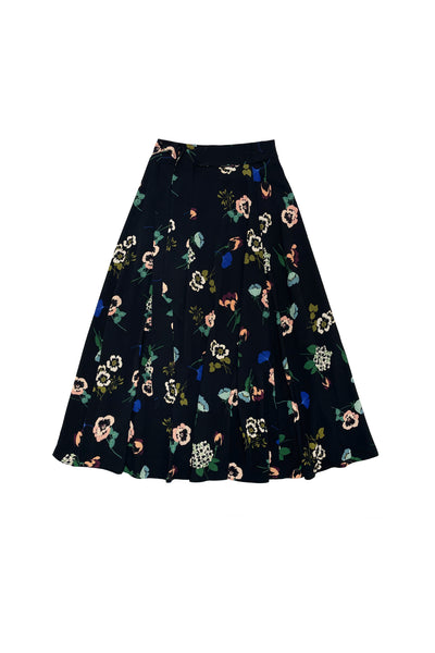 Helena Skirt in Flowers on Black #8303FOB