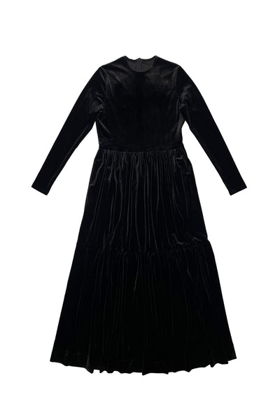 Martha Dress in Long Sleeves in Velour Black #8461VB