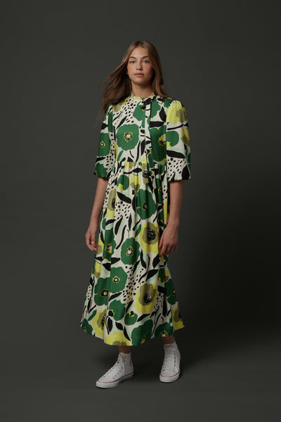 Maggie Dress in Yellow Green Flowers #8523GYF