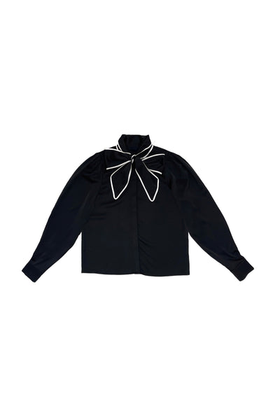 Jennifer Blouse Black with White Piping #8602BW
