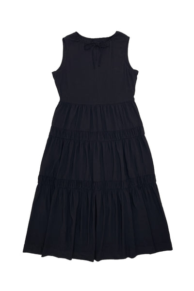 Black jumper with tiered skirt on a white background