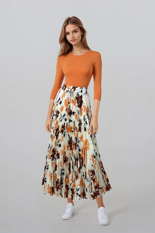 Klara Skirt in Orange Flowers #8213SCF FINAL SALE