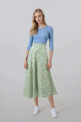 Andrea Skirt in Yellow Blue Flowers #8578YB FINAL SALE