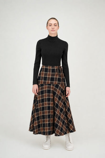 Fernanda Skirt Brown Black Plaid #8320DBP