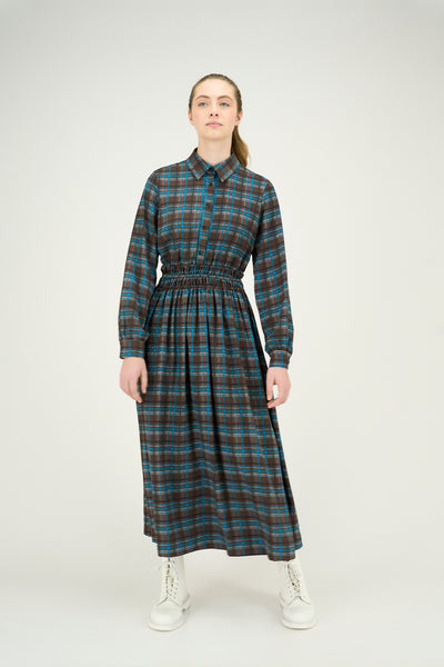 Avery Dress Blue Brown Plaid #8404BBPL