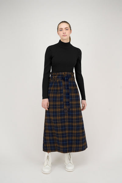 Kendell Skirt Brown Blue Plaid #8866PLBB