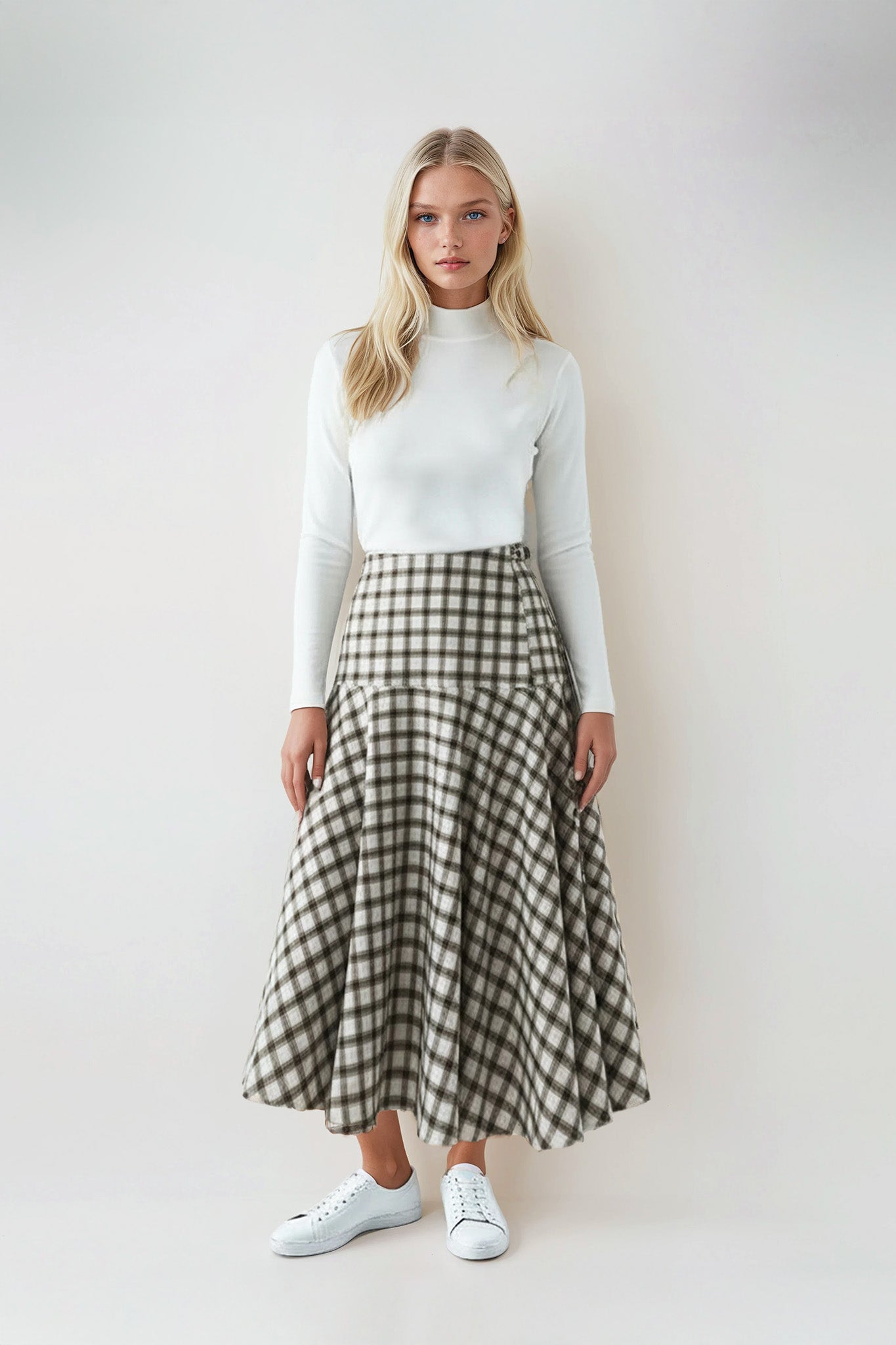 Fernanda Skirt Beige Ivory Plaid #8320UPDCP