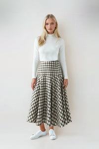 Fernanda Skirt Beige Ivory Plaid #8320UPDCP