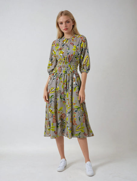 Jennifer Dress in Print on beige #8503BP
