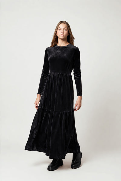 Martha Dress in Long Sleeves in Velour Black #8461VB