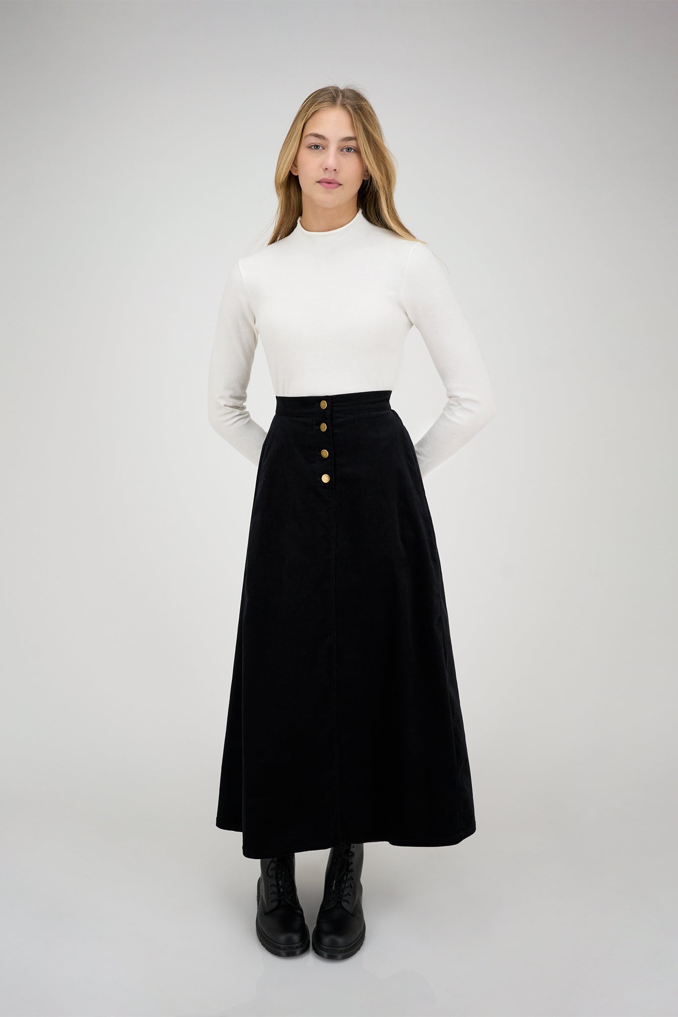Selena Skirt in Black Corduroy #1531BL