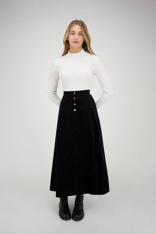 Selena Skirt in Black Corduroy #1531BL