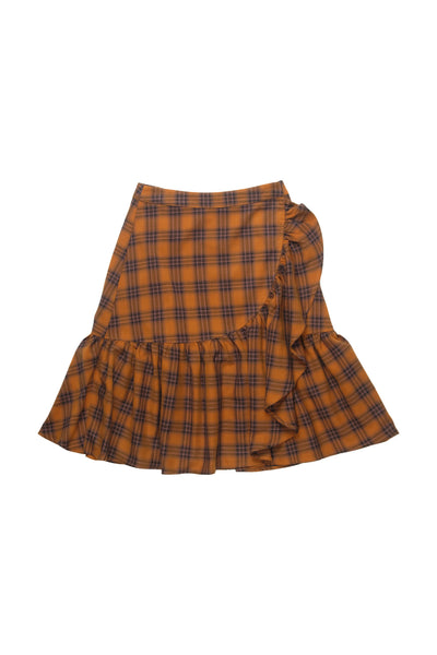 Cognac Plaid Ruffle Skirt