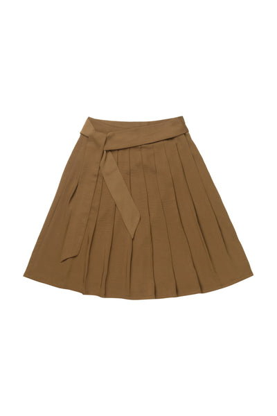 Brown Belted Pleated Skirt #4025