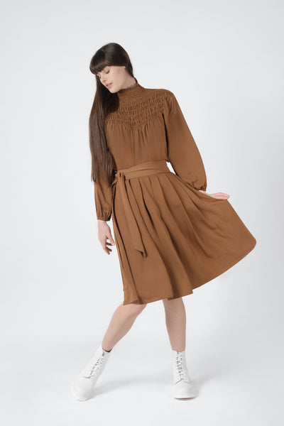 Brown Belted Pleated Skirt #4025 FINAL SALE