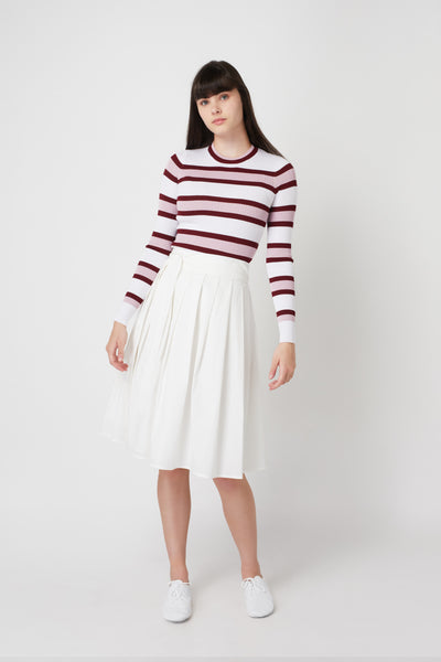 White Belted Pleated Skirt