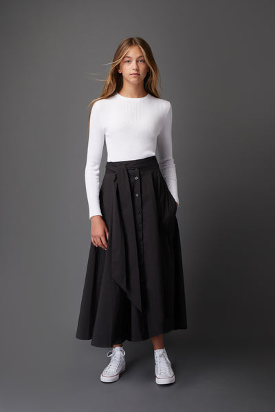 Maxi Skirt with Buttons in Front in Black #1662 FINAL SALE