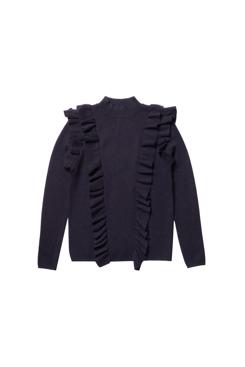 Double Ruffle Black Sweater #7166 FINAL SALE – Zaikamoya