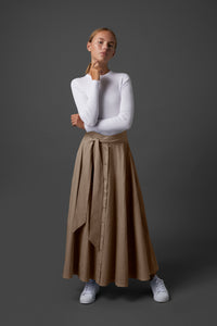 Maxi Skirt with Buttons in Front in Beige #1662