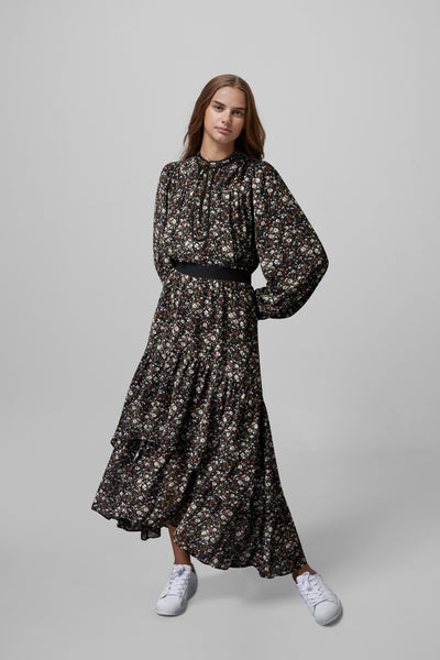 Layered Skirt in Print on Black #1633FOB