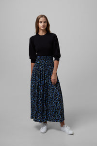 Smocked Maxi Skirt in Print on Black #4071FB FINAL SALE