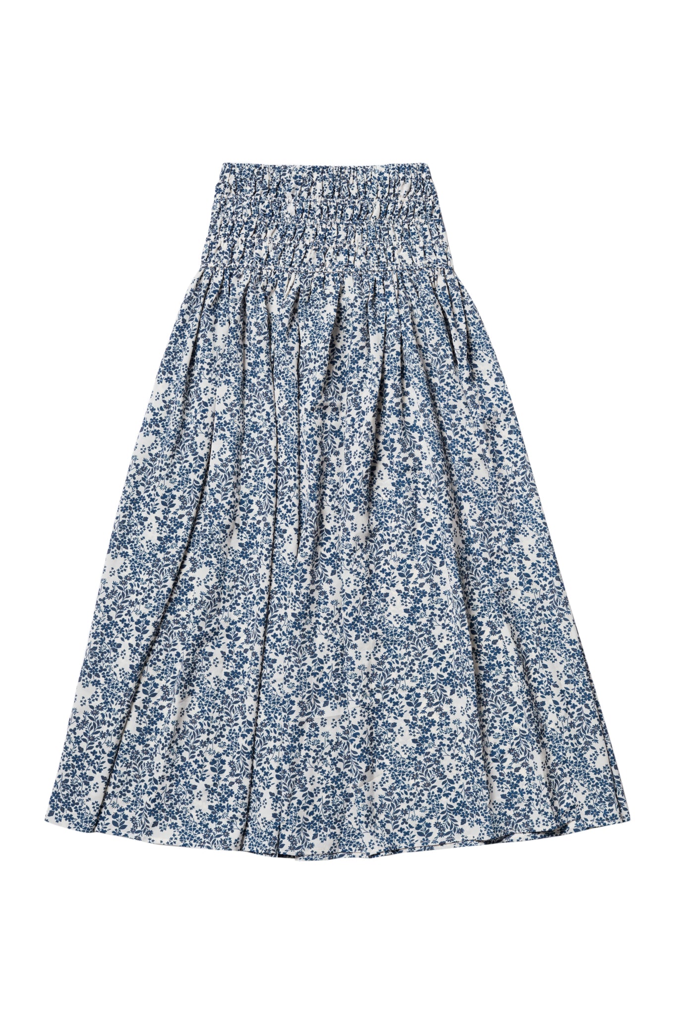 Smocked Maxi Skirt in Blue Flower Print #4071F