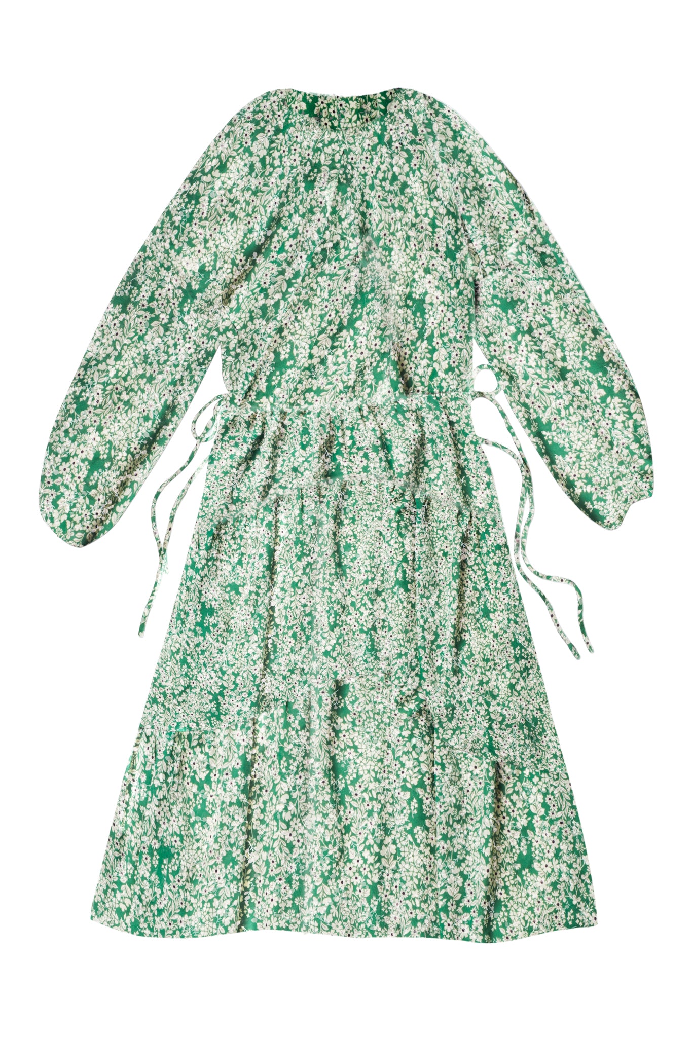 Gathered Dress in Green Flower Print #7903
