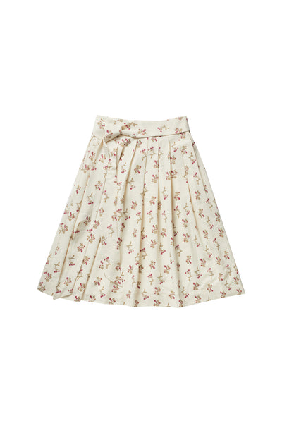 Belted Pleated Skirt in Mocha Print #4025L FINAL SALE