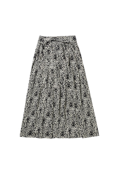 Belted Maxi Skirt in Black Flower Print #4025EOEL FINAL SALE
