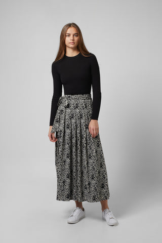 Belted Maxi Skirt in Black Flower Print #4025EOEL