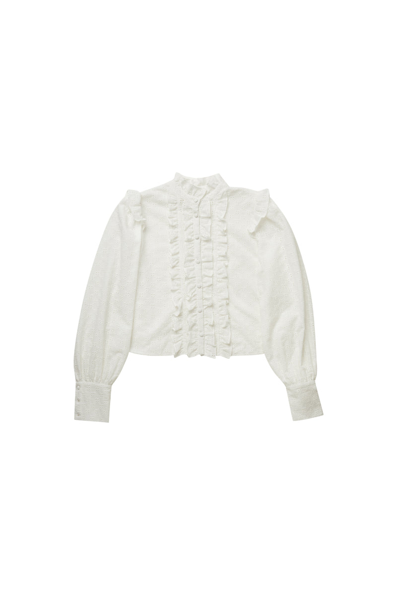 White Eyelet Ruffle Shirt #6130EOE FINAL SALE – Zaikamoya